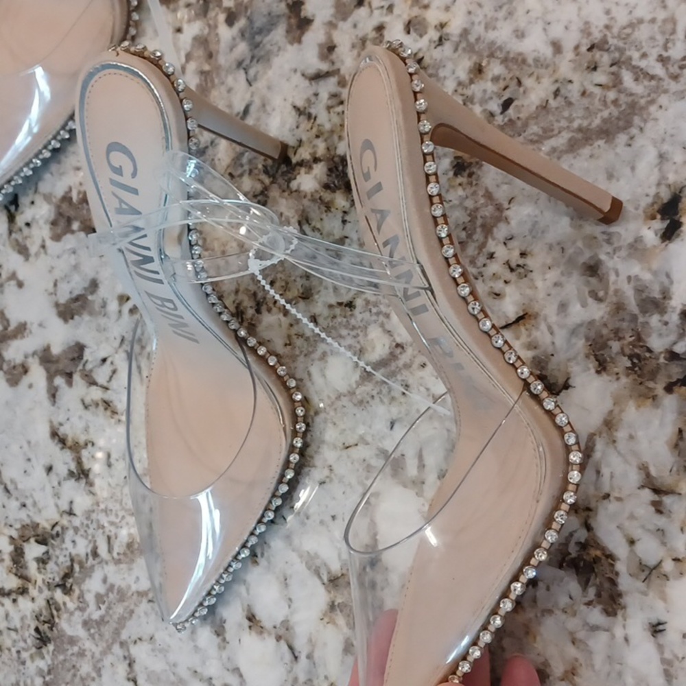 NEW Gianni Binni Clear PVC & Rhinestone Embellishments Strappy High Heels SZ 7 - Picture 2 of 13